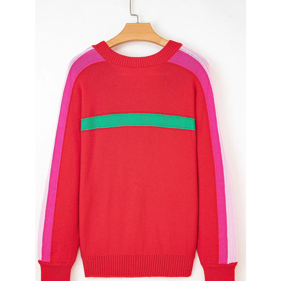 Striped Sleeve Crew Neck Sweater Apparel and Accessories