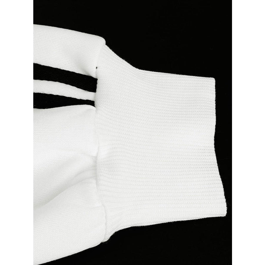 Striped Sleeve Zip-Up Drawstring Hoodie Apparel and Accessories