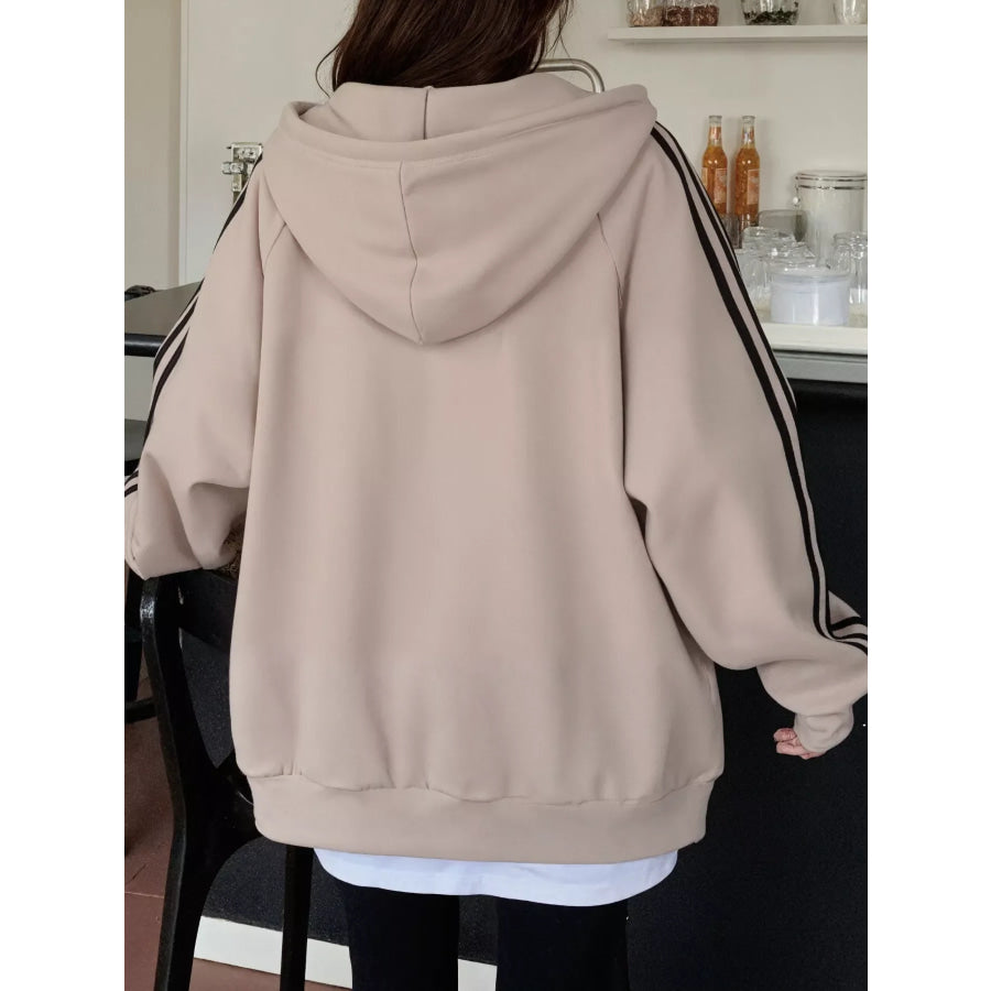 Striped Sleeve Zip-Up Hoodie Apparel and Accessories