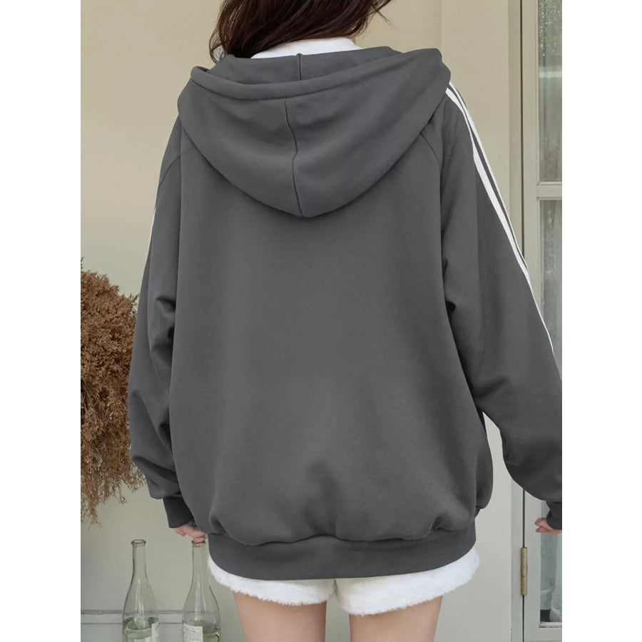 Striped Sleeve Zip-Up Hoodie Apparel and Accessories