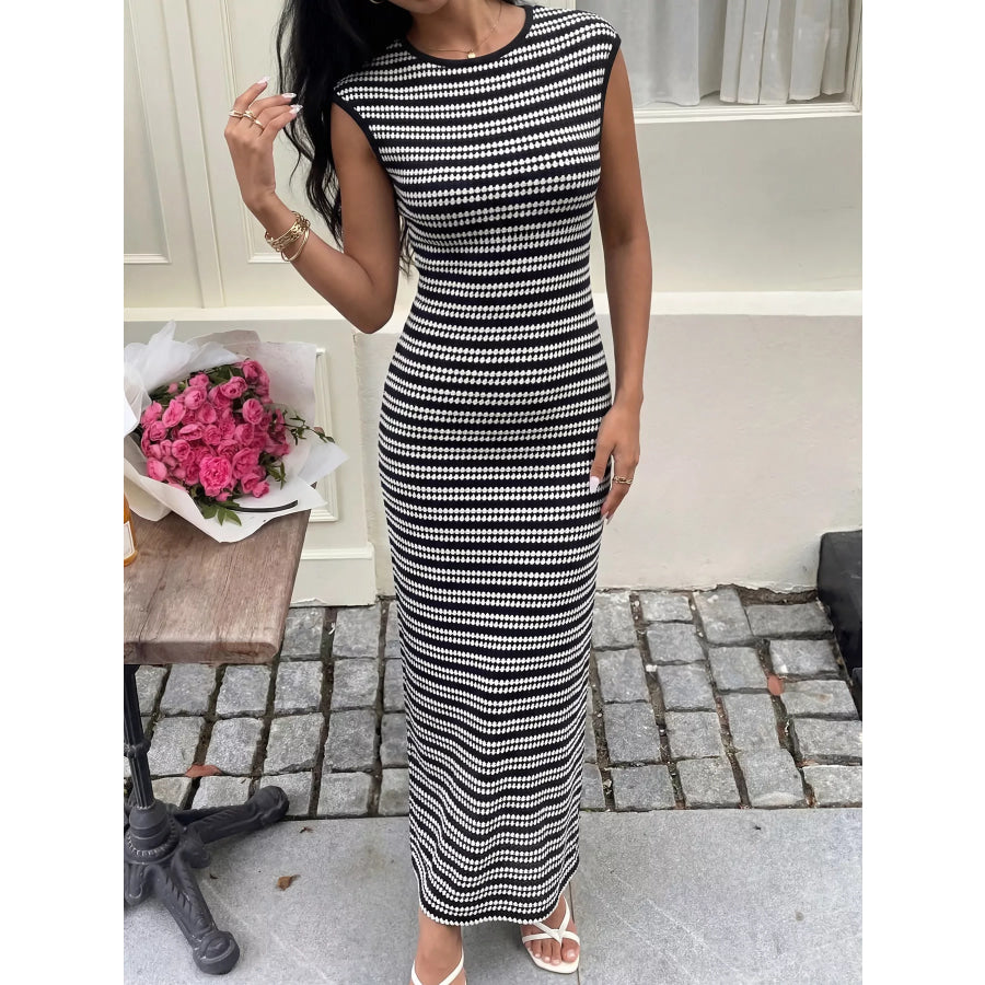 Striped Sleeveless Bodycon Knit Maxi Dress Apparel and Accessories