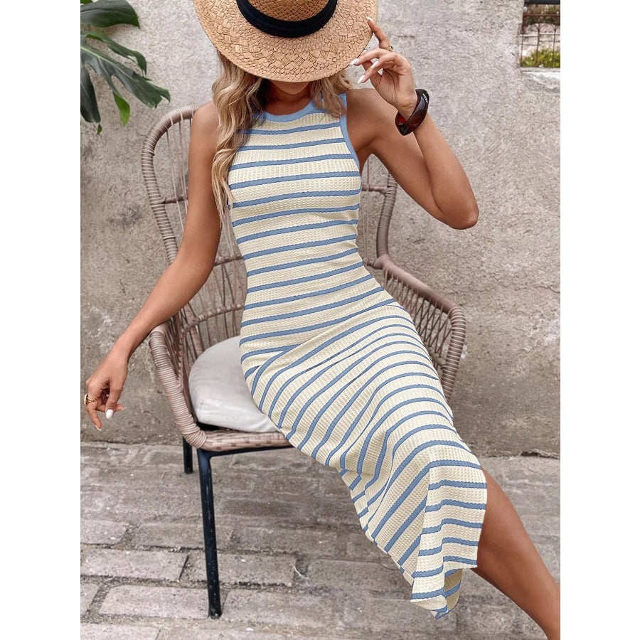 Striped Sleeveless Bodycon Midi Dress Apparel and Accessories