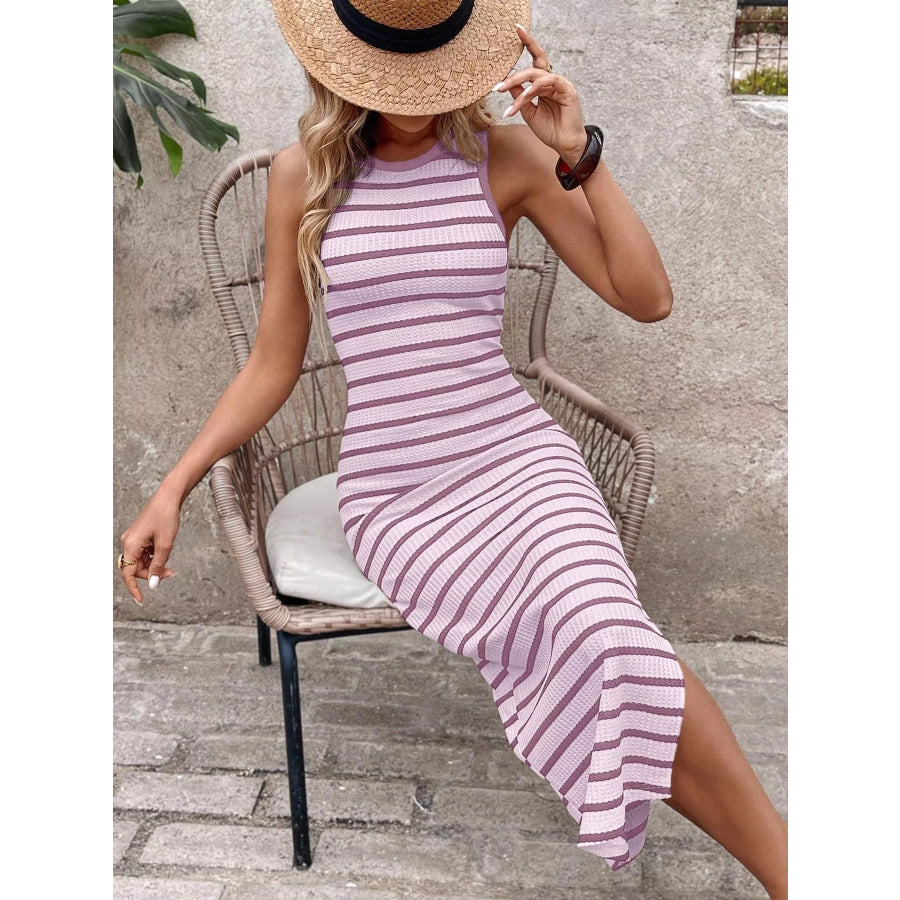 Striped Sleeveless Bodycon Midi Dress Apparel and Accessories