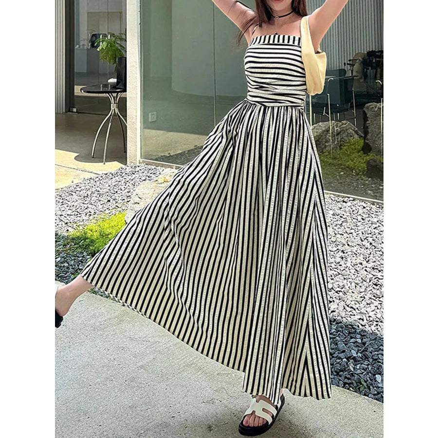 Striped Sleeveless Maxi Dress Black / S Apparel and Accessories