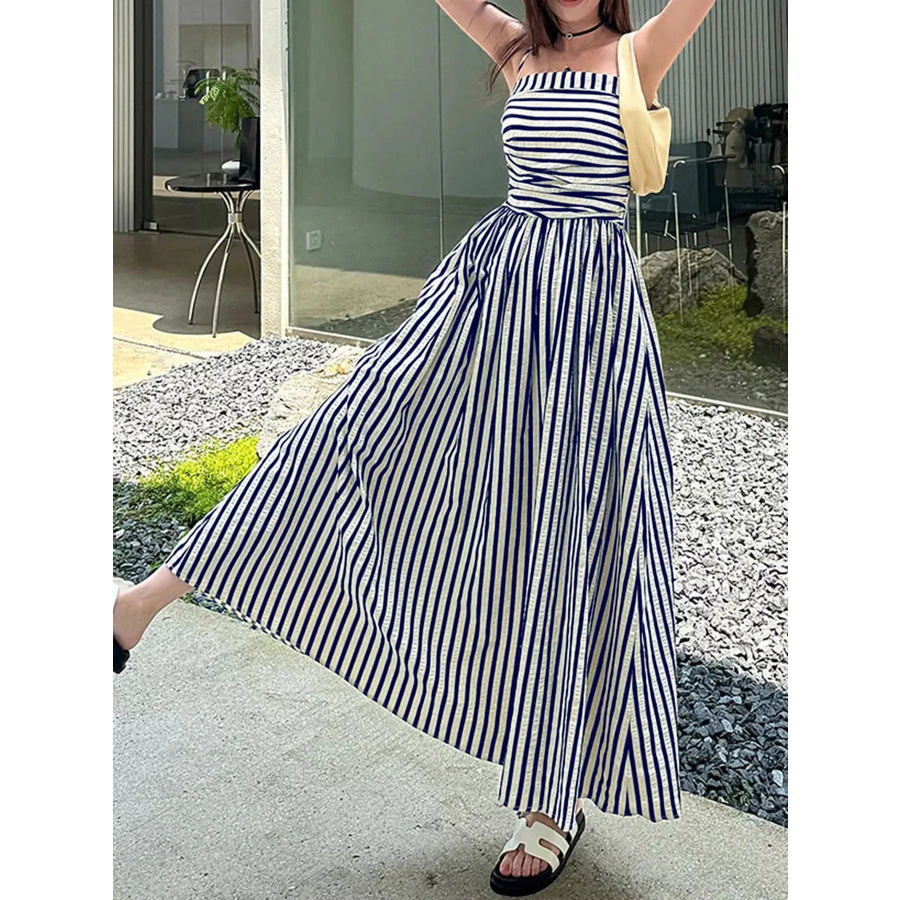 Striped Sleeveless Maxi Dress Navy Blue / S Apparel and Accessories
