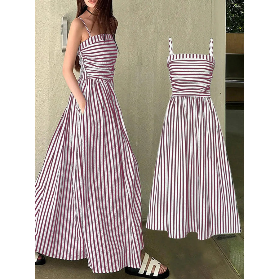 Striped Sleeveless Maxi Dress Pink / S Apparel and Accessories
