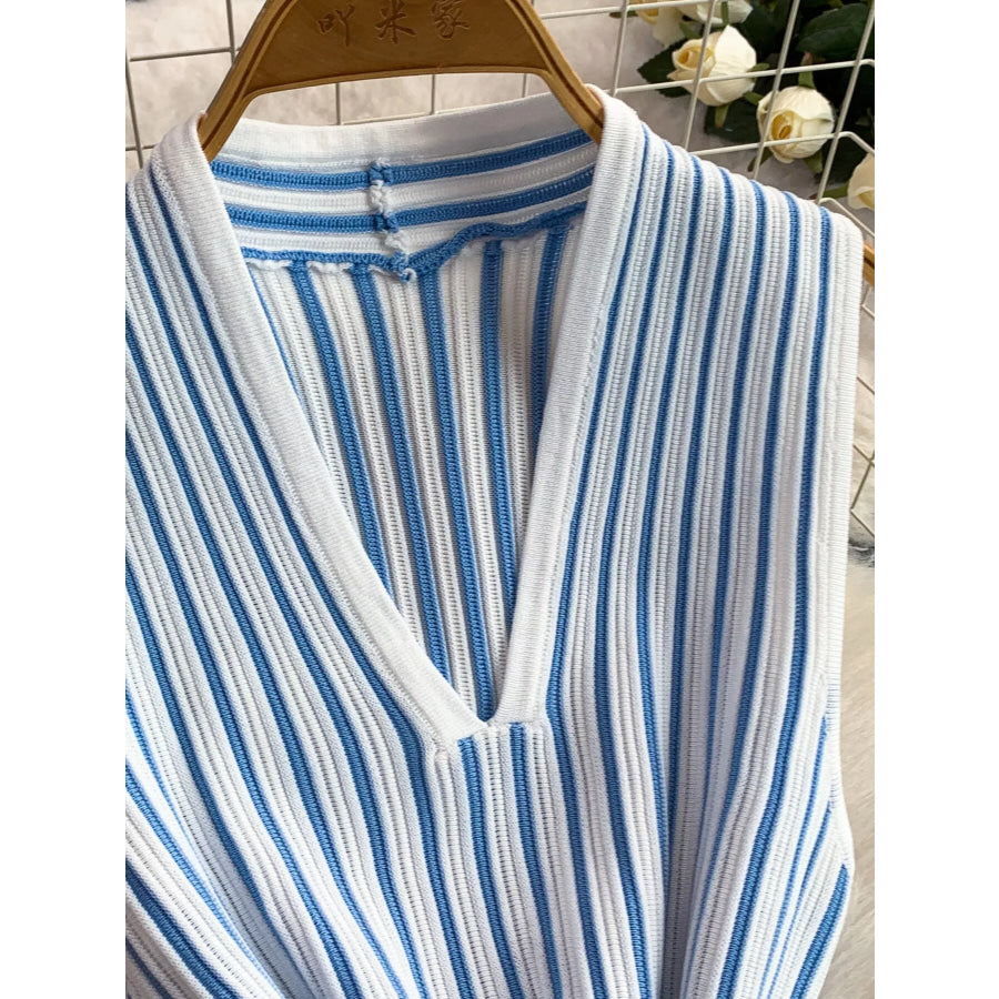 Striped Sleeveless Midi Dress Blue / One Size Apparel and Accessories