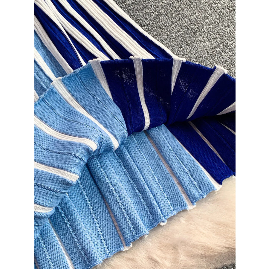 Striped Sleeveless Midi Dress Blue / One Size Apparel and Accessories