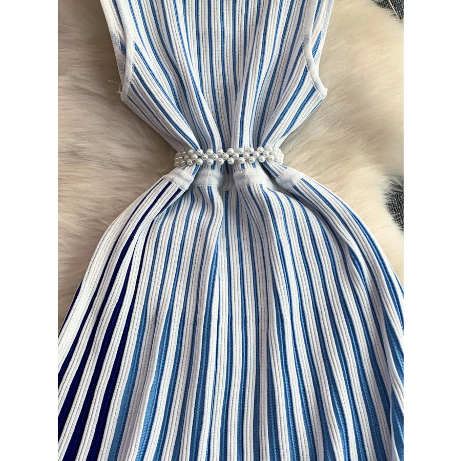 Striped Sleeveless Midi Dress Blue / One Size Apparel and Accessories
