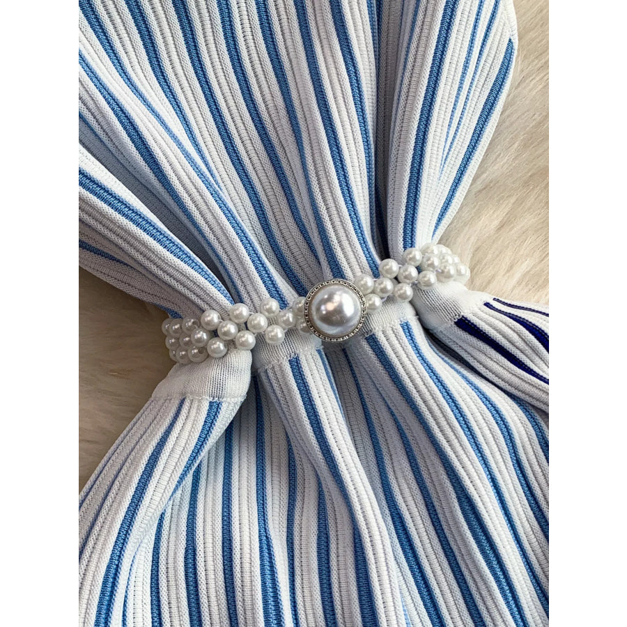 Striped Sleeveless Midi Dress Blue / One Size Apparel and Accessories