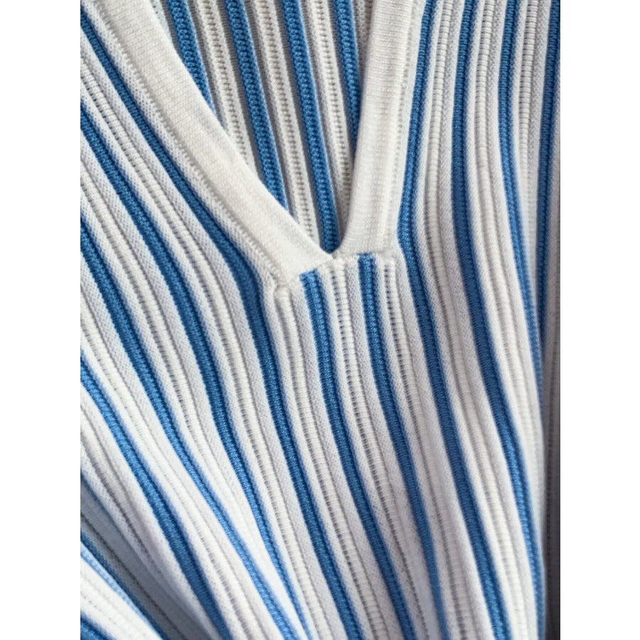 Striped Sleeveless Midi Dress Blue / One Size Apparel and Accessories