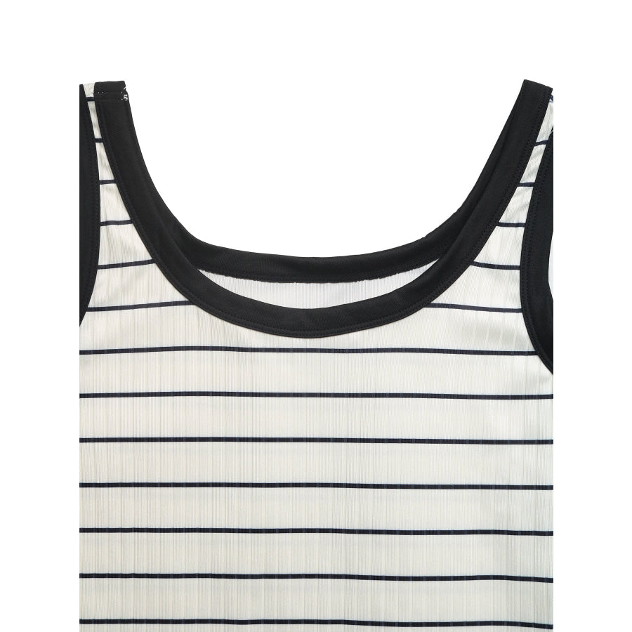Striped Sleeveless Ribbed Knit Midi Dress Apparel and Accessories
