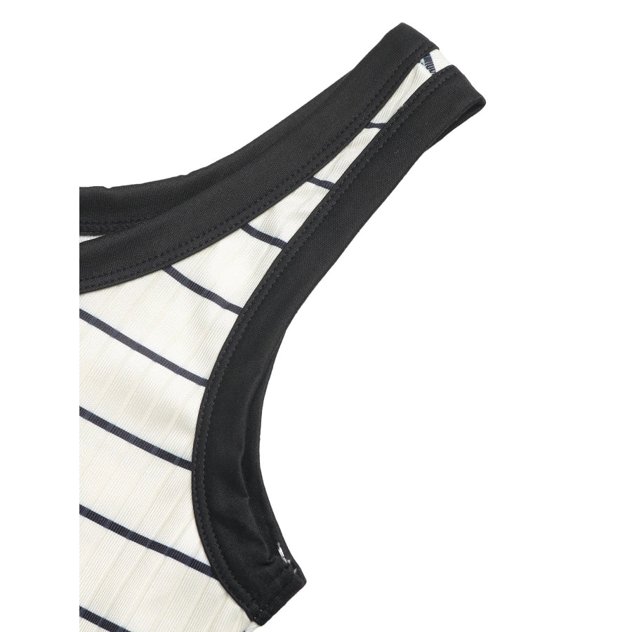 Striped Sleeveless Ribbed Knit Midi Dress Apparel and Accessories