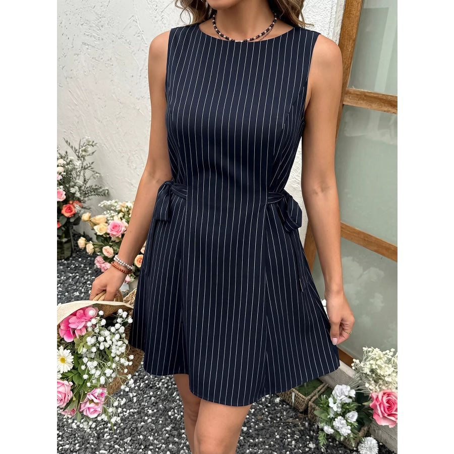 Striped Sleeveless Tie Waist Dress Apparel and Accessories