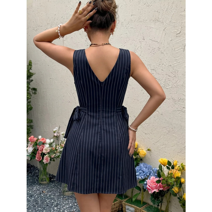 Striped Sleeveless Tie Waist Dress Apparel and Accessories