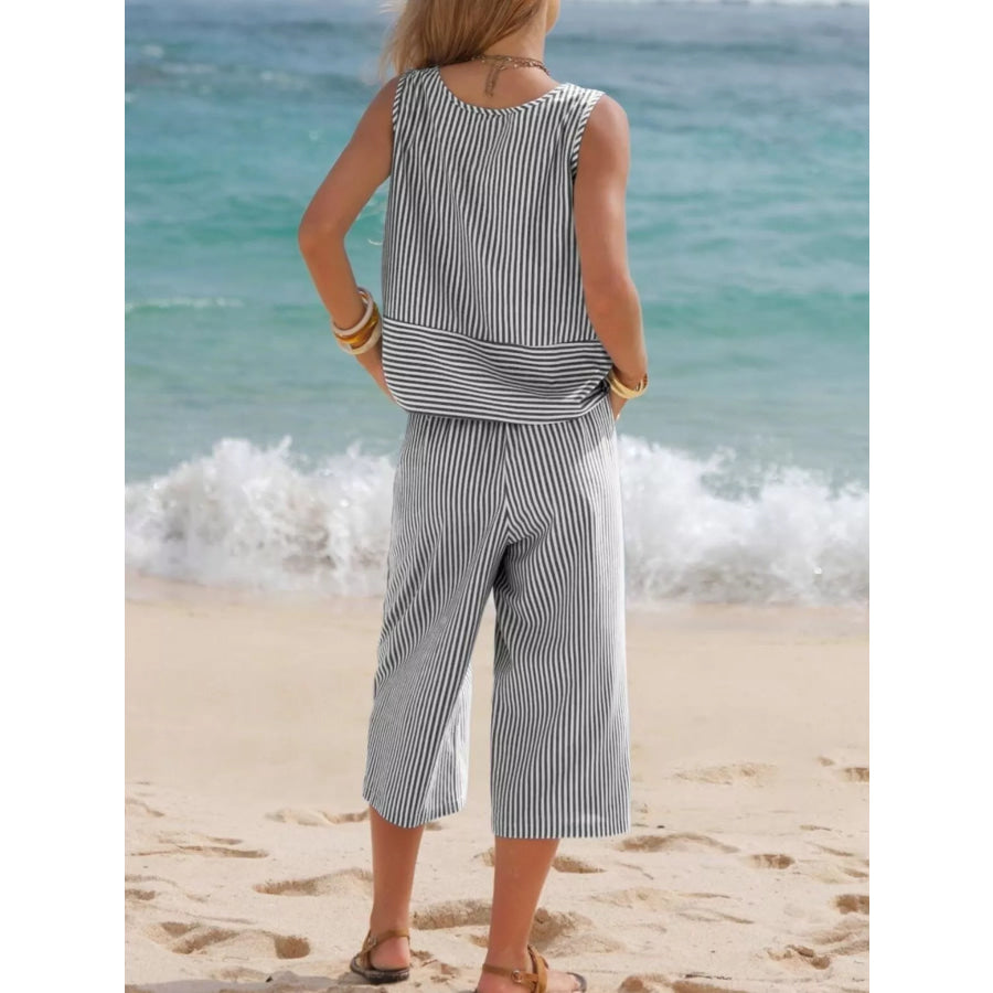Striped Sleeveless Top and Cropped Pants Set Apparel and Accessories