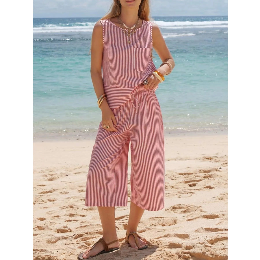 Striped Sleeveless Top and Cropped Pants Set Apparel and Accessories