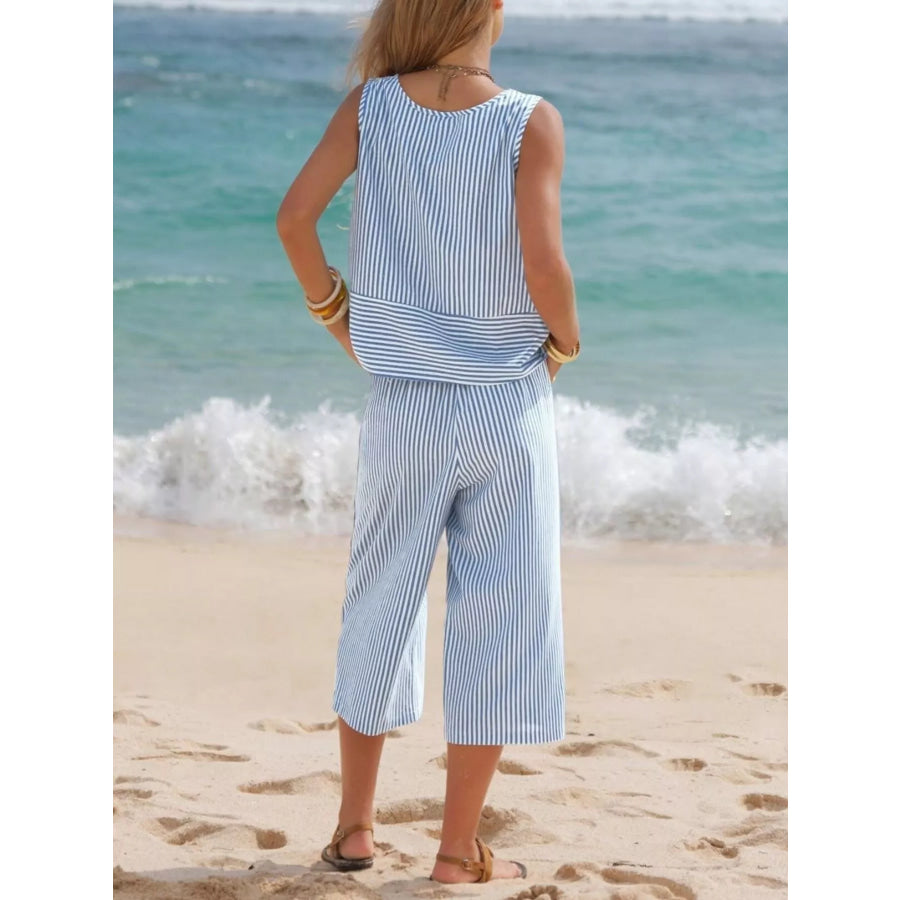 Striped Sleeveless Top and Cropped Pants Set Apparel and Accessories