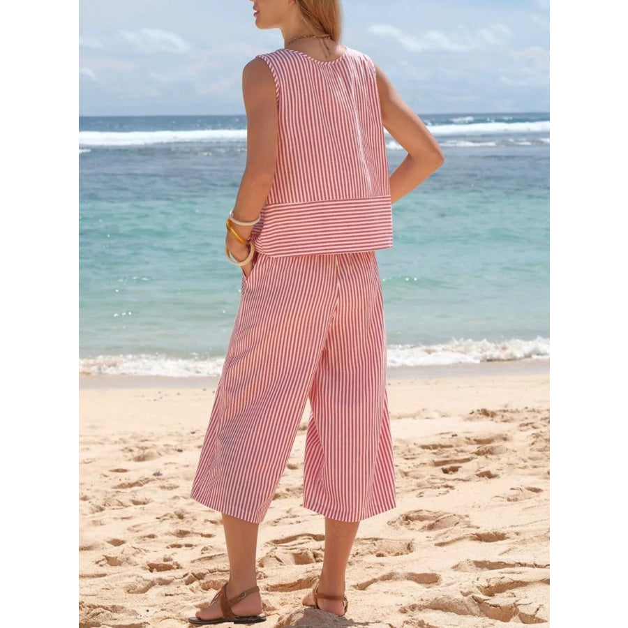 Striped Sleeveless Top and Cropped Pants Set Apparel and Accessories