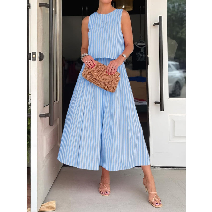 Striped Sleeveless Top and Midi Skirt Set Apparel and Accessories