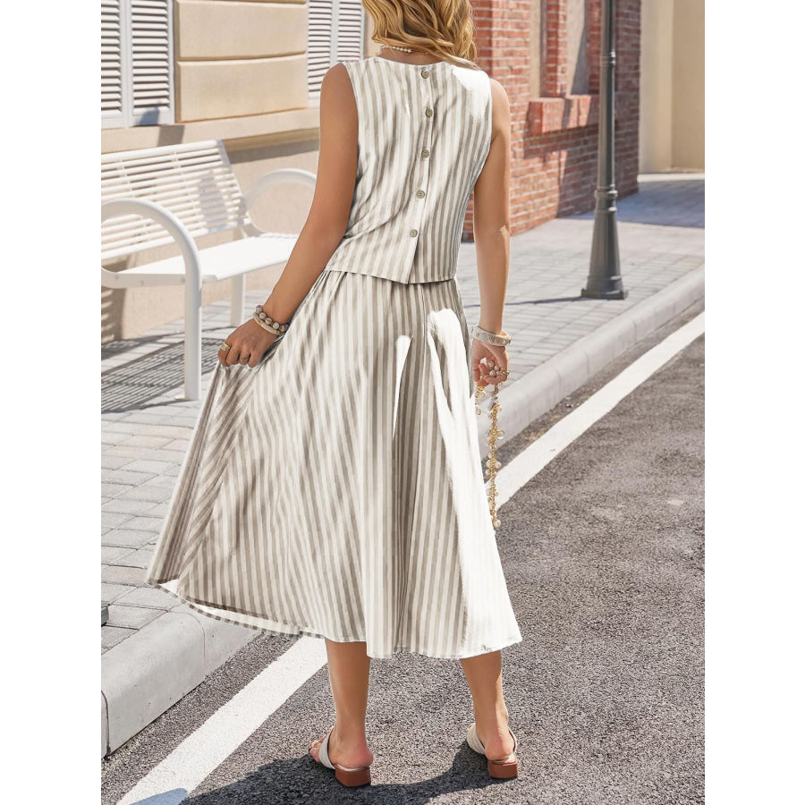 Striped Sleeveless Top and Midi Skirt Set Apparel and Accessories