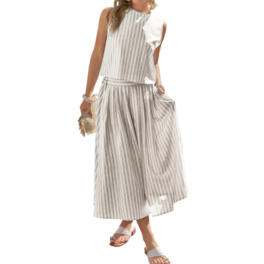 Striped Sleeveless Top and Midi Skirt Set Apparel and Accessories
