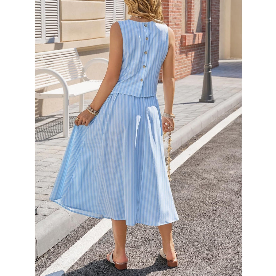 Striped Sleeveless Top and Midi Skirt Set Apparel and Accessories