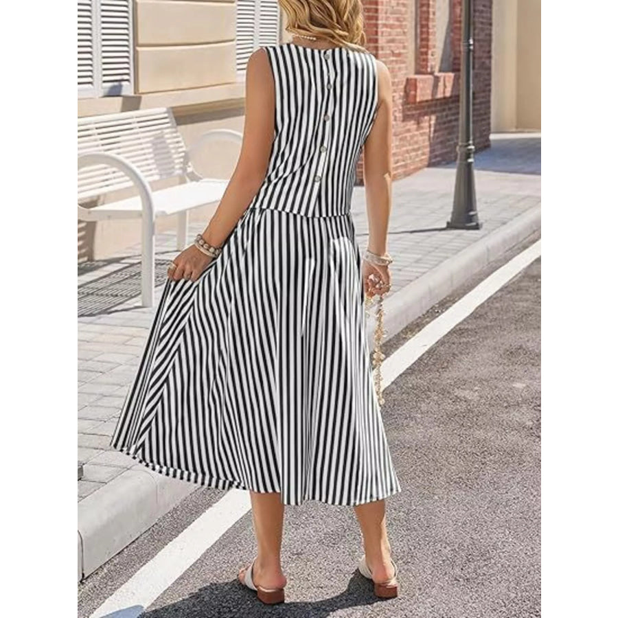 Striped Sleeveless Top and Midi Skirt Two-Piece Set Apparel and Accessories