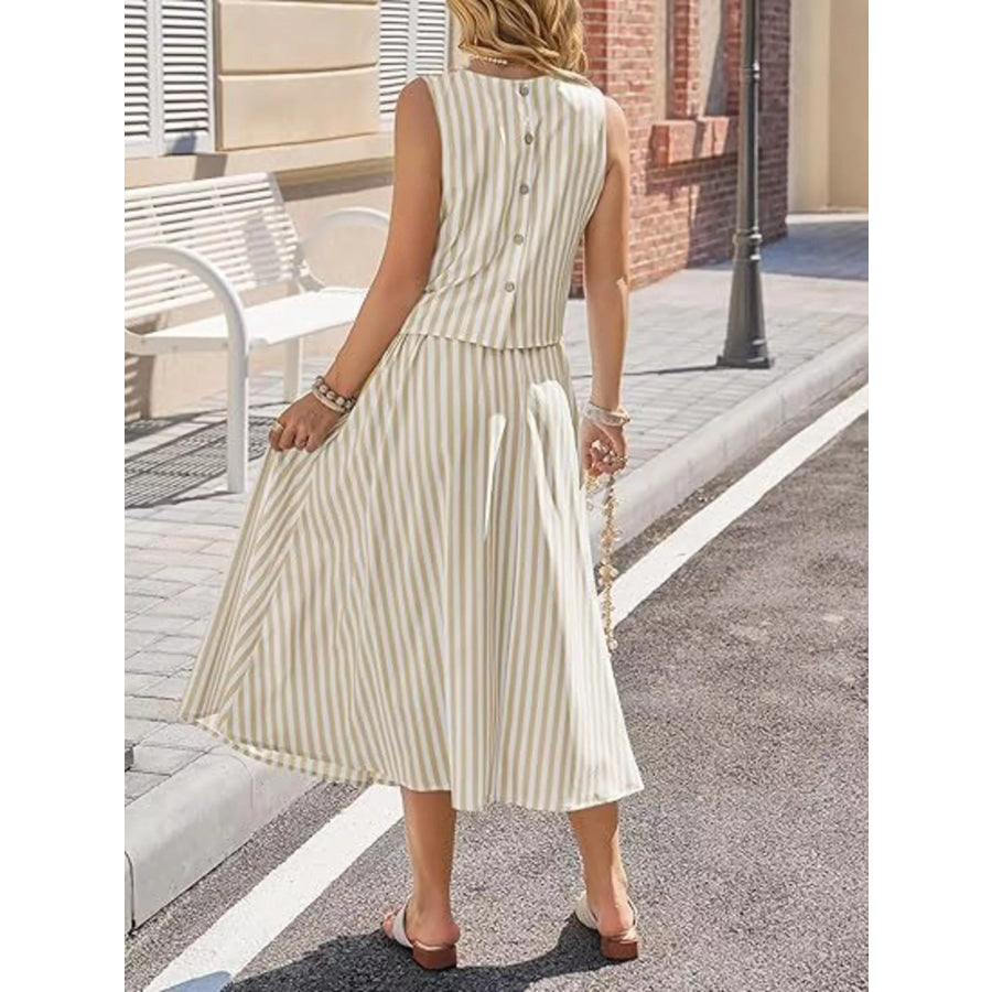 Striped Sleeveless Top and Midi Skirt Two-Piece Set Apparel and Accessories