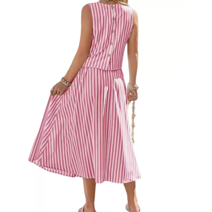 Striped Sleeveless Top and Midi Skirt Two-Piece Set Apparel and Accessories