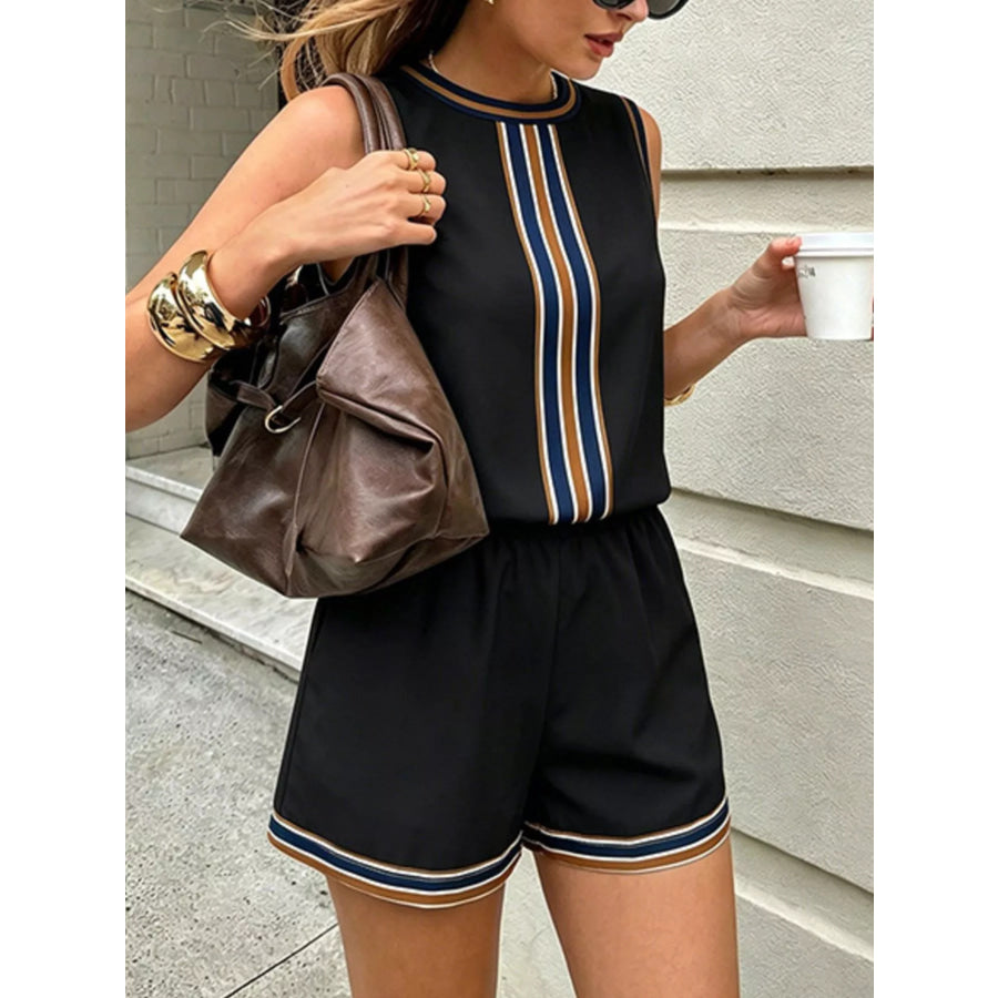 Striped Sleeveless Top and Shorts Set Black / S Apparel and Accessories
