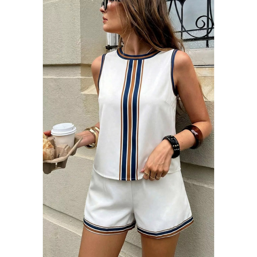 Striped Sleeveless Top and Shorts Set White / S Apparel and Accessories