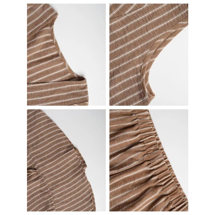 Striped Sleeveless Top and Wide Leg Pants Set Apparel and Accessories