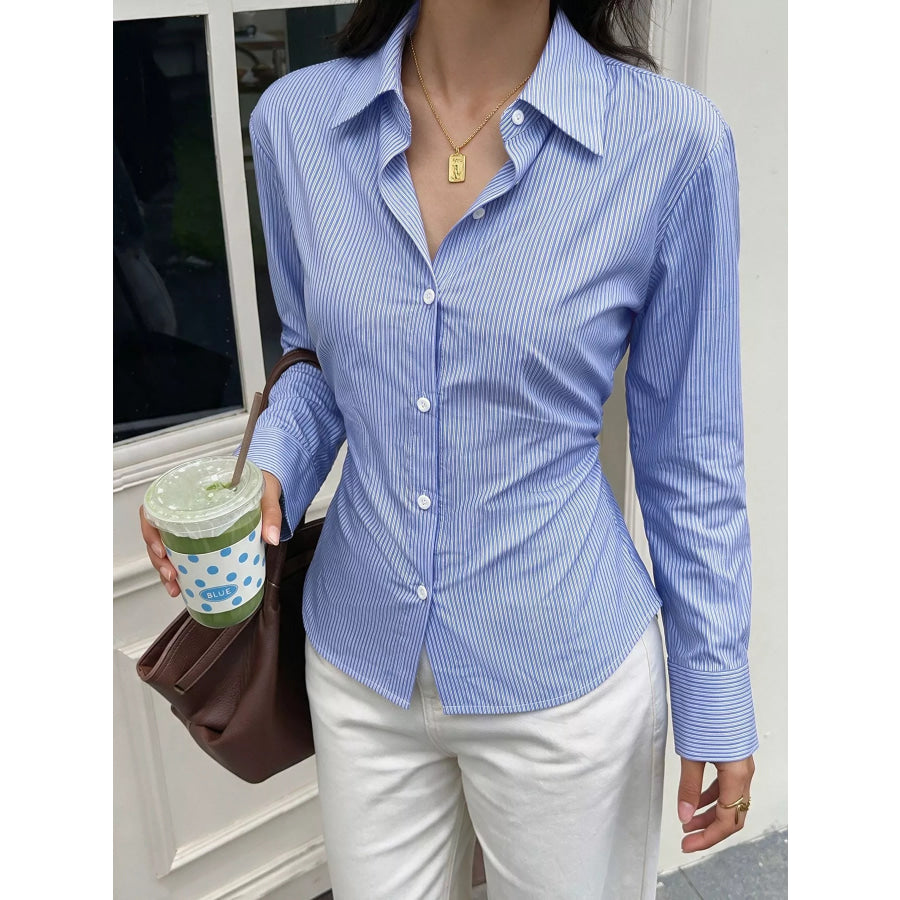 Striped Slim-Fit Button-Down Shirt Blue / S Apparel and Accessories