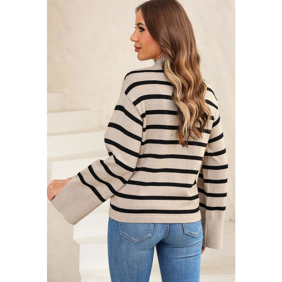 Striped Slit Drop Shoulder Sweater Clothing