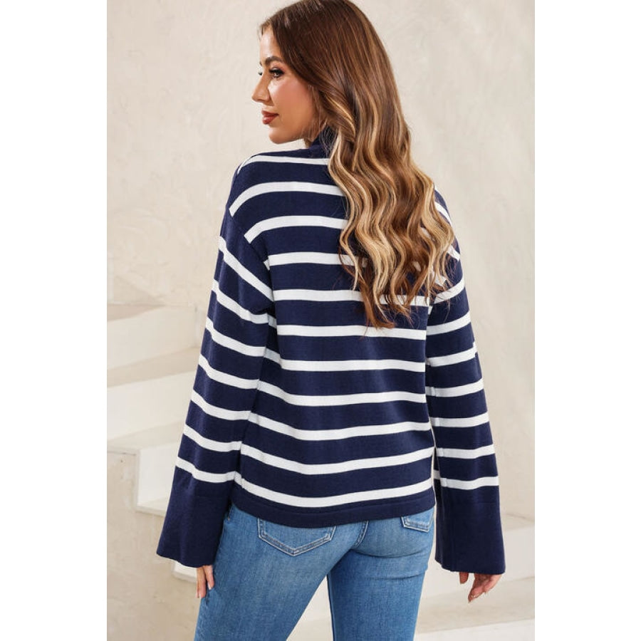 Striped Slit Drop Shoulder Sweater Clothing