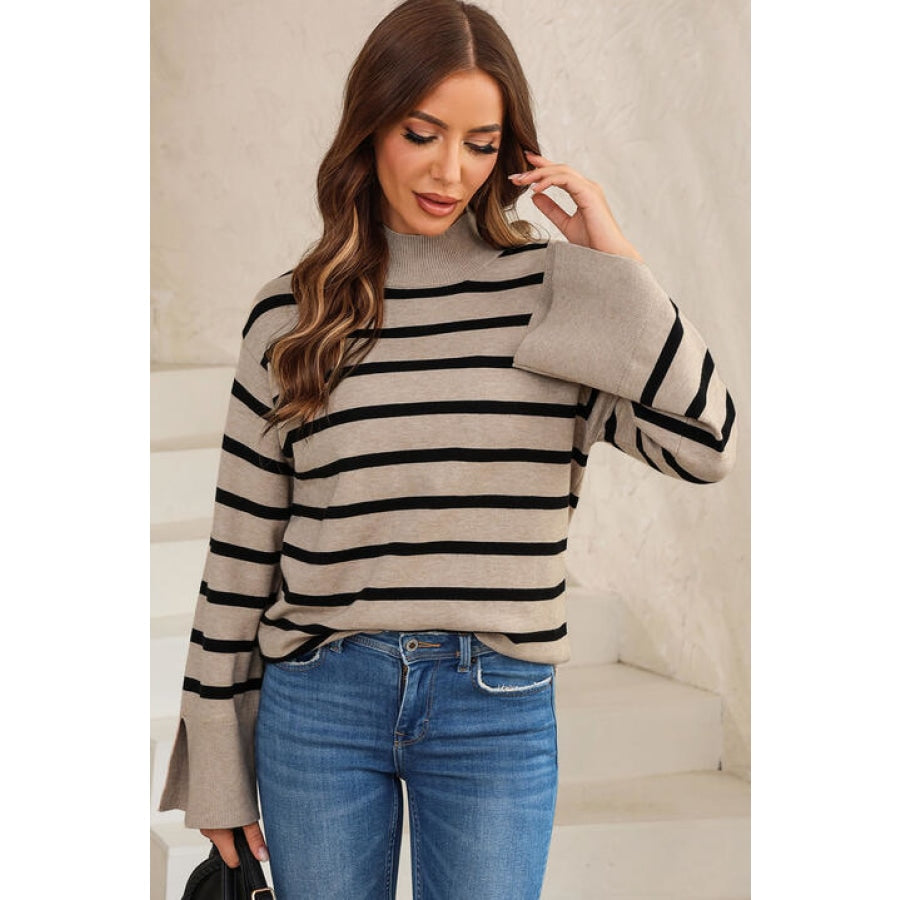 Striped Slit Drop Shoulder Sweater Clothing