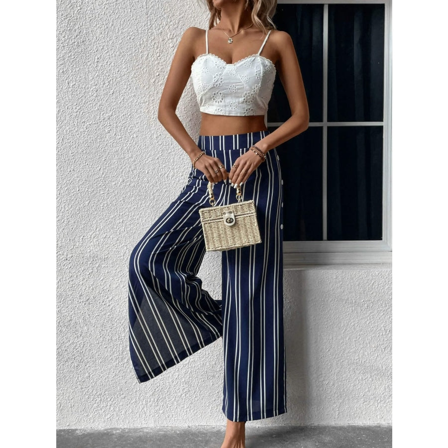 Striped Slit Wide Leg Pants