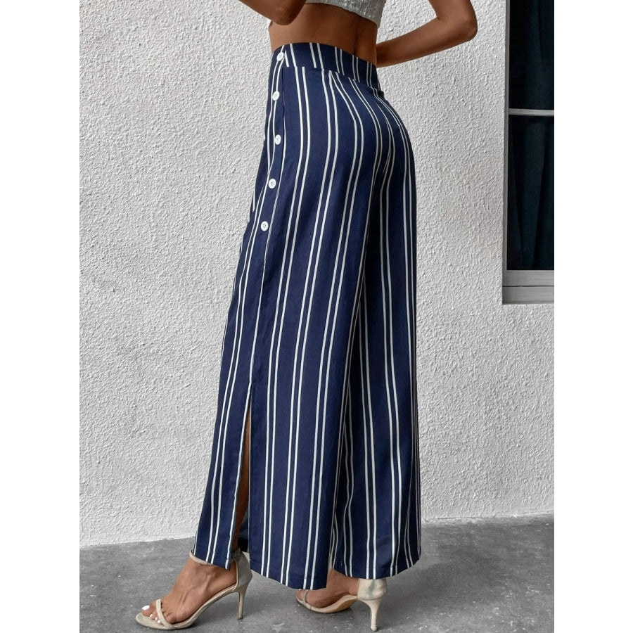 Striped Slit Wide Leg Pants