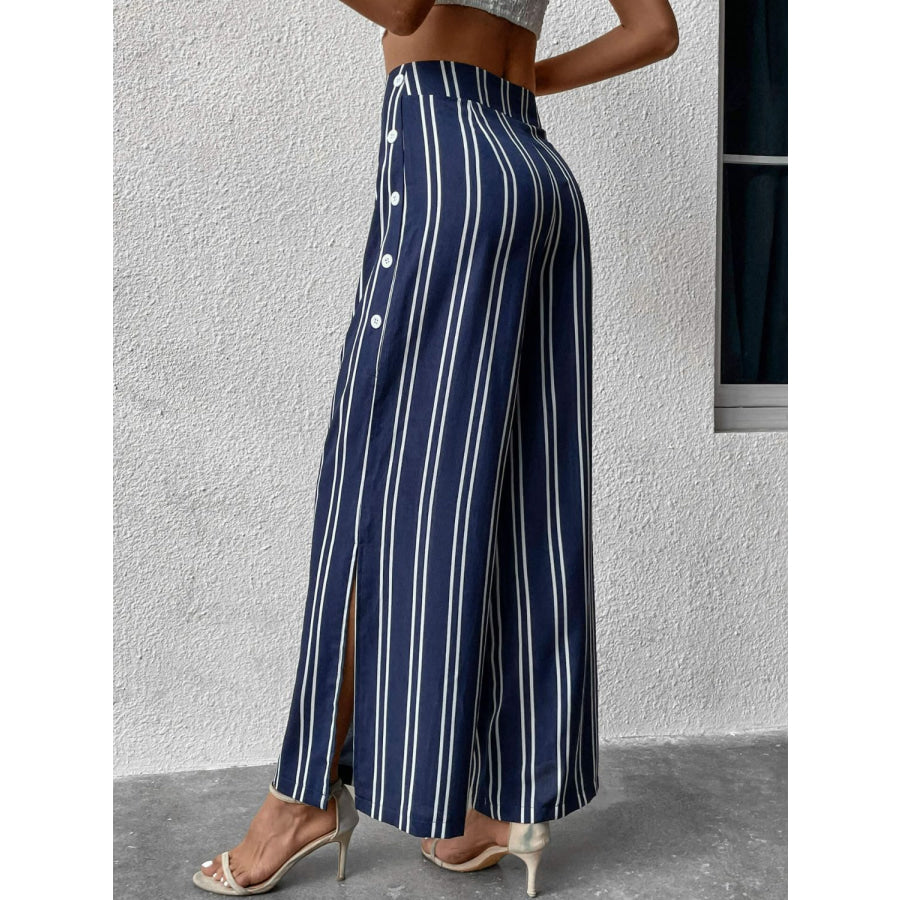 Striped Slit Wide Leg Pants Navy / S