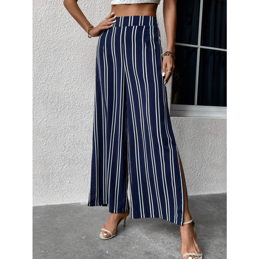 Striped Slit Wide Leg Pants