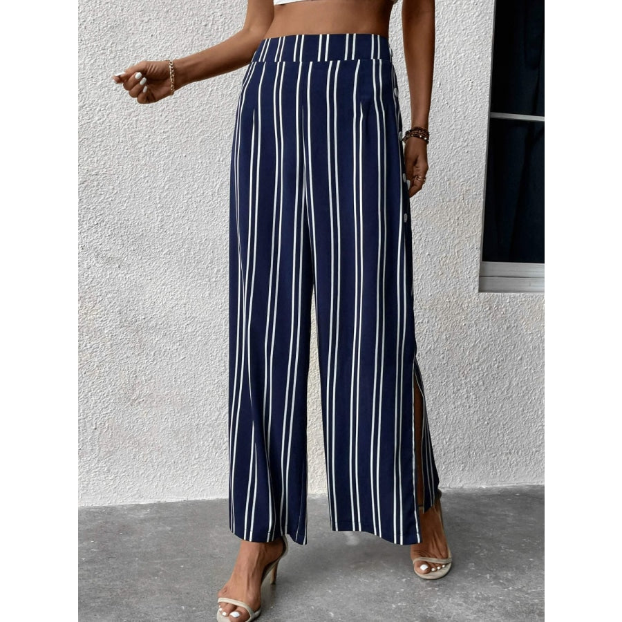 Striped Slit Wide Leg Pants