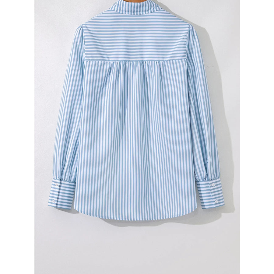 Striped Smocked Collared Neck Blouse Apparel and Accessories