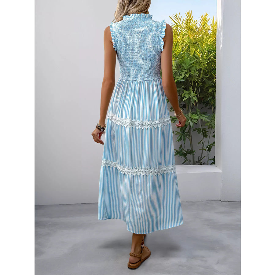 Striped Smocked Sleeveless Tiered Midi Dress Apparel and Accessories