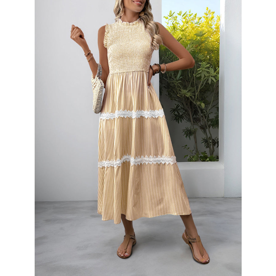 Striped Smocked Sleeveless Tiered Midi Dress Apparel and Accessories