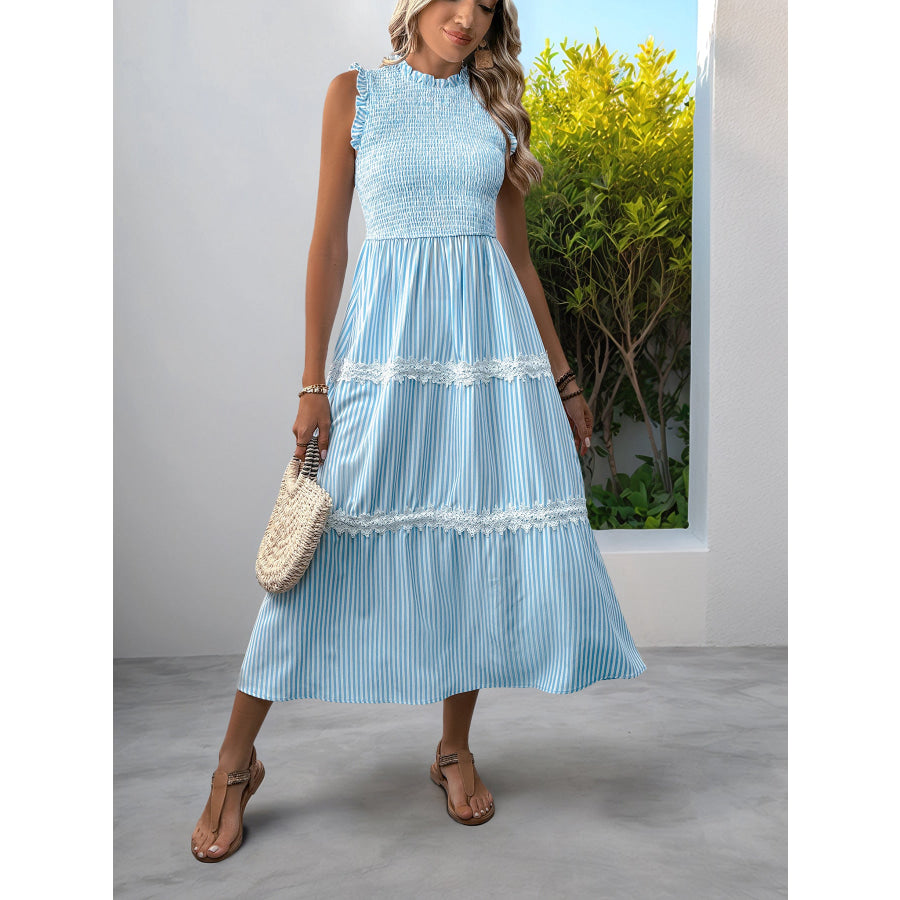 Striped Smocked Sleeveless Tiered Midi Dress Apparel and Accessories