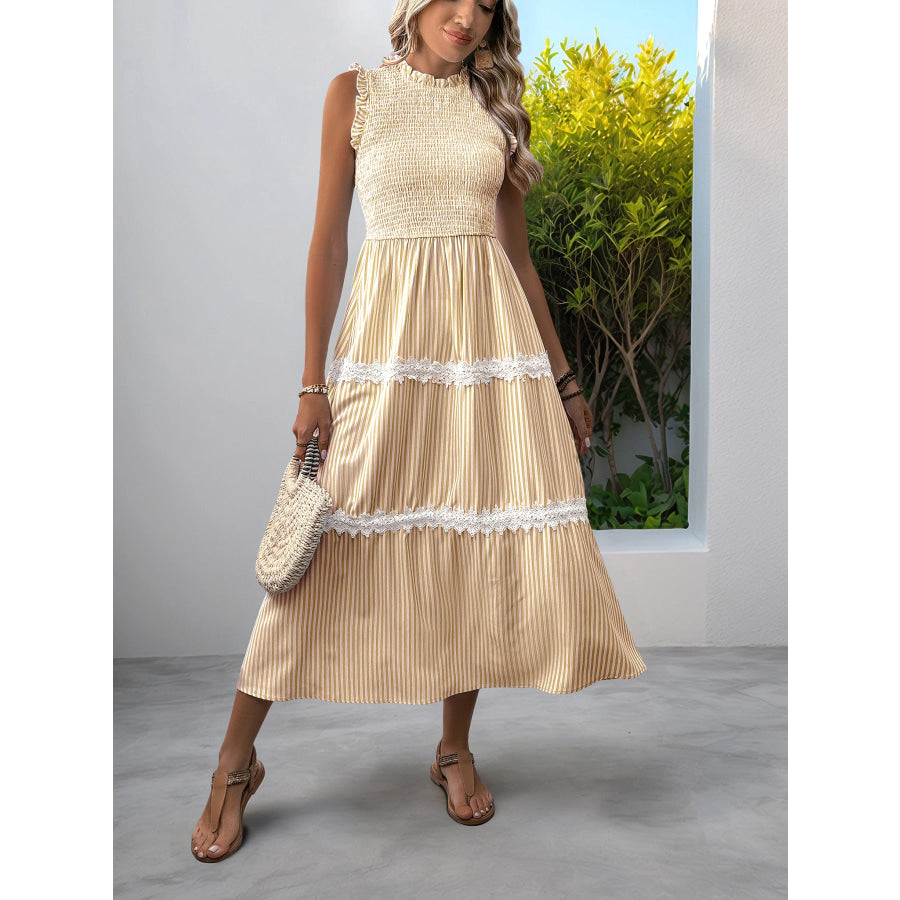 Striped Smocked Sleeveless Tiered Midi Dress Apparel and Accessories
