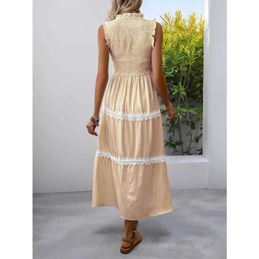 Striped Smocked Sleeveless Tiered Midi Dress Apparel and Accessories