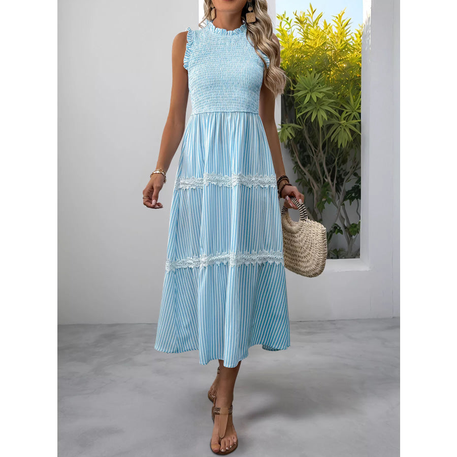 Striped Smocked Sleeveless Tiered Midi Dress Apparel and Accessories