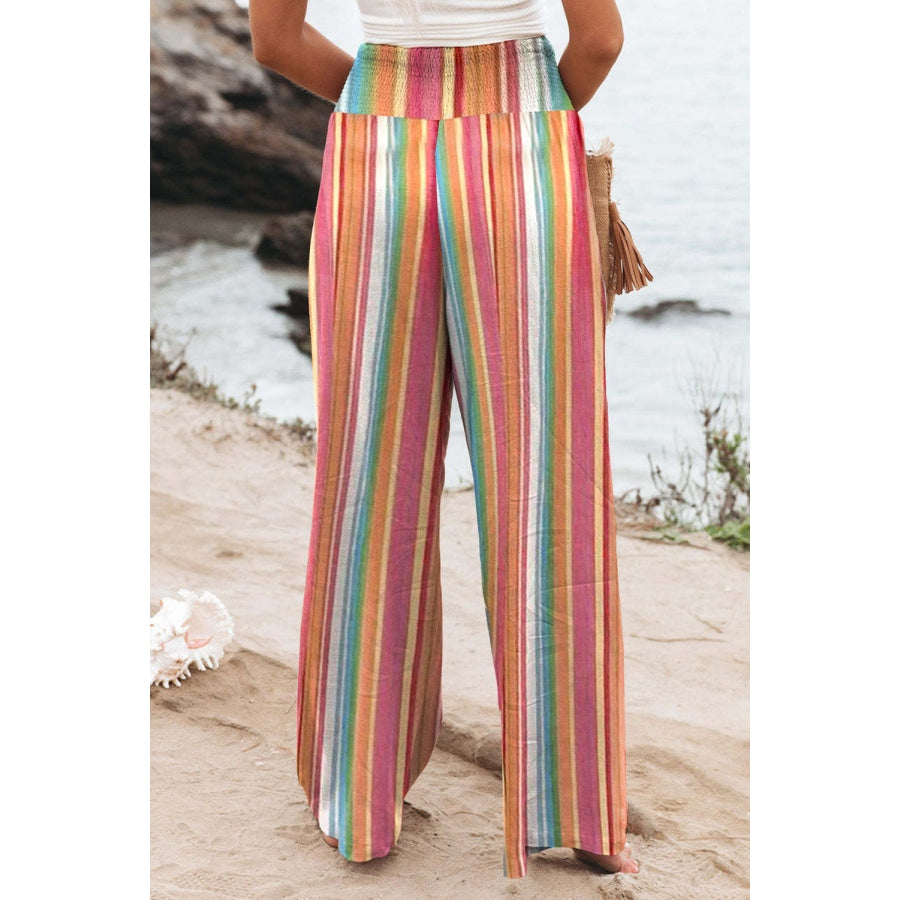 Striped Smocked Waist Pants with Pockets